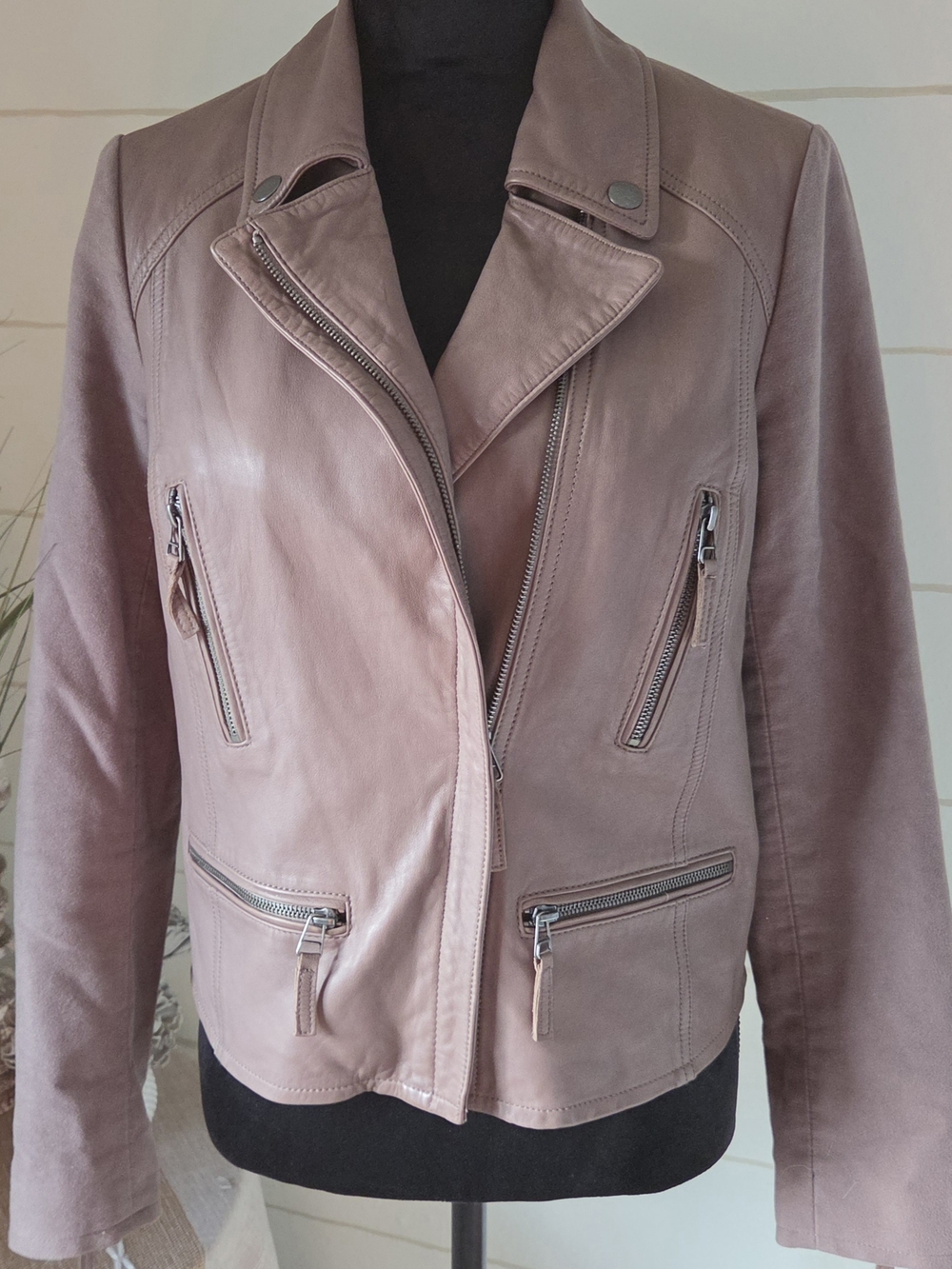 Joie Dusty Rose Soft Lamb Leather Asymmetrical Moto Biker Jacket Size Medium M